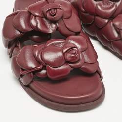 Valentino Burgundy Leather Atelier 03 Rose Edition Flat Slide Sandals Size 39