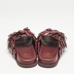 Valentino Burgundy Leather Atelier 03 Rose Edition Flat Slide Sandals Size 39