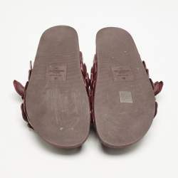 Valentino Burgundy Leather Atelier 03 Rose Edition Flat Slide Sandals Size 39