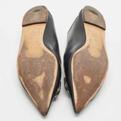 Pre Owned Valentino Black Leather VLogo Pointed Toe Ballet Flats Size 39.5