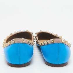 Pre Owned Valentino Blue/Beige Leather Rockstud Ballet Flats Size 39
