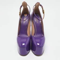 Valentino Purple Patent Leather Tango Platform Ankle Strap Block Heel Pumps Size 36