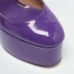 Valentino Purple Patent Leather Tango Platform Ankle Strap Block Heel Pumps Size 36