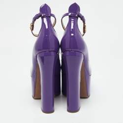 Valentino Purple Patent Leather Tango Platform Ankle Strap Block Heel Pumps Size 36