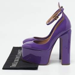 Valentino Purple Patent Leather Tango Platform Ankle Strap Block Heel Pumps Size 36
