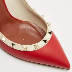Valentino Red/White Leather Rockstud Pumps Size 38.5