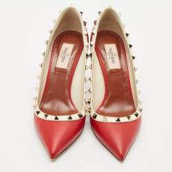 Valentino Red/White Leather Rockstud Pumps Size 38.5