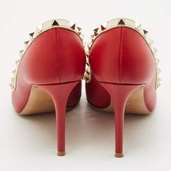 Valentino Red/White Leather Rockstud Pumps Size 38.5