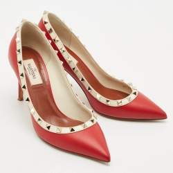Valentino Red/White Leather Rockstud Pumps Size 38.5