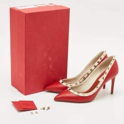Valentino Red/White Leather Rockstud Pumps Size 38.5