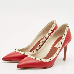 Valentino Red/White Leather Rockstud Pumps Size 38.5