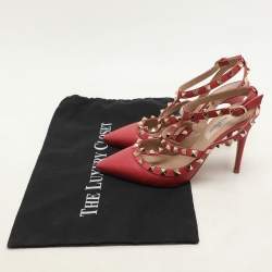 Valentino Red Leather Rockstud Ankle Strap Pumps Size 36