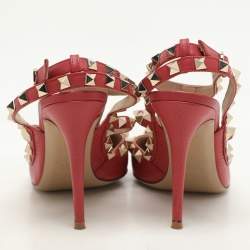Valentino Red Leather Rockstud Ankle Strap Pumps Size 36