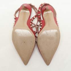 Valentino Red Leather Rockstud Ankle Strap Pumps Size 36