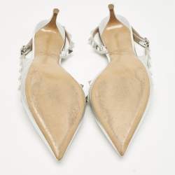 Pre Owned Valentino Silver Patent Leather Rockstud Slingback Pumps Size 36