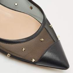 Pre Owned Valentino Black Leather and Mesh Rockstud Slingback Sandals Size 38