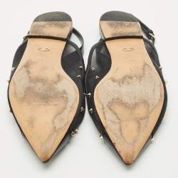 Pre Owned Valentino Black Leather and Mesh Rockstud Slingback Sandals Size 38