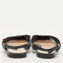 Pre Owned Valentino Black Leather and Mesh Rockstud Slingback Sandals Size 38