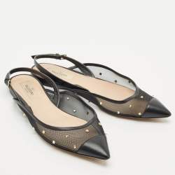 Pre Owned Valentino Black Leather and Mesh Rockstud Slingback Sandals Size 38