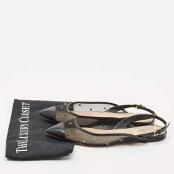 Pre Owned Valentino Black Leather and Mesh Rockstud Slingback Sandals Size 38