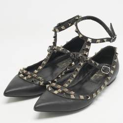 Valentino Black Leather Rockstud Ballet Flats Size 36
