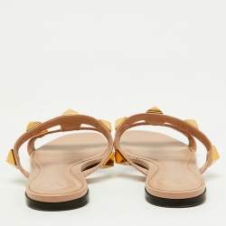 Valentino Beige Leather Roman Stud Flat Slide Sandals Size 39.5