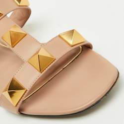 Valentino Beige Leather Roman Stud Flat Slide Sandals Size 39.5