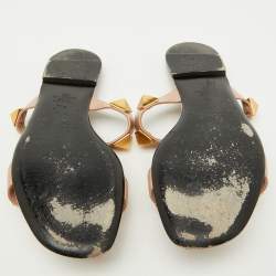 Valentino Beige Leather Roman Stud Flat Slide Sandals Size 39.5