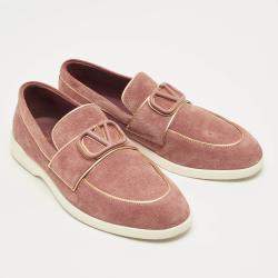Pre Owned Valentino Dusty Pink Suede Vlogo Leisure Flows Slip On Loafers Size 39
