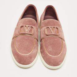 Pre Owned Valentino Dusty Pink Suede Vlogo Leisure Flows Slip On Loafers Size 39