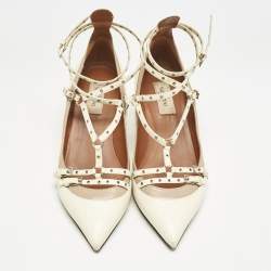 Pre Owned Valentino Off White Leather Love Latch Pumps Size 39