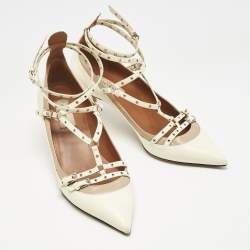Pre Owned Valentino Off White Leather Love Latch Pumps Size 39