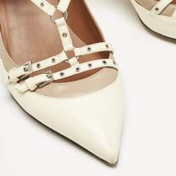 Pre Owned Valentino Off White Leather Love Latch Pumps Size 39