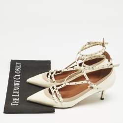 Pre Owned Valentino Off White Leather Love Latch Pumps Size 39