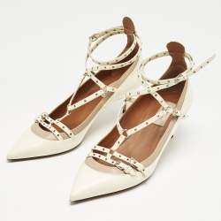 Pre Owned Valentino Off White Leather Love Latch Pumps Size 39