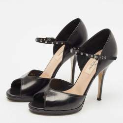 Valentino Black Leather Peep Toe Ankle Strap Sandals Size 36.5