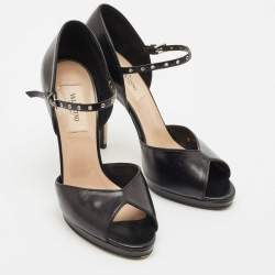 Valentino Black Leather Peep Toe Ankle Strap Sandals Size 36.5