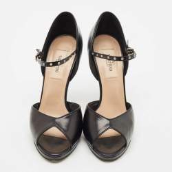 Valentino Black Leather Peep Toe Ankle Strap Sandals Size 36.5