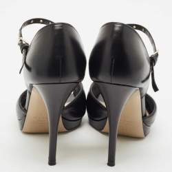 Valentino Black Leather Peep Toe Ankle Strap Sandals Size 36.5