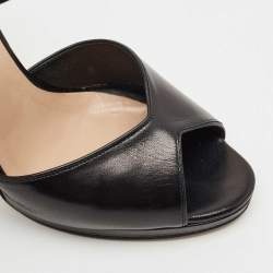 Valentino Black Leather Peep Toe Ankle Strap Sandals Size 36.5