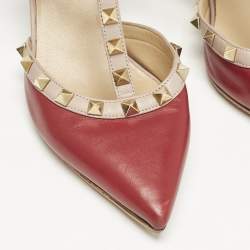 Valentino Beige/Red Leather Rockstud Pumps Size 36.5