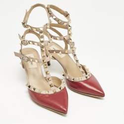 Valentino Beige/Red Leather Rockstud Pumps Size 36.5