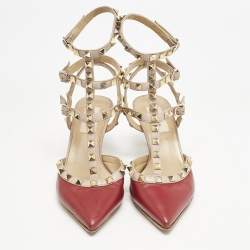 Valentino Beige/Red Leather Rockstud Pumps Size 36.5