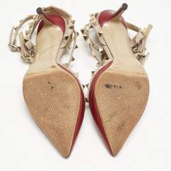 Valentino Beige/Red Leather Rockstud Pumps Size 36.5