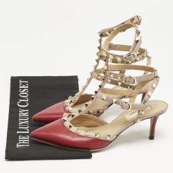 Valentino Beige/Red Leather Rockstud Pumps Size 36.5