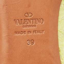 Valentino Neon Yellow Lace and Leather Ankle Strap Ballet Flats Size 39