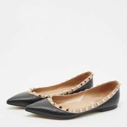 Valentino Black/Beige Leather Rockstud Ballet Flats Size 36