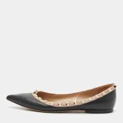 Valentino Black/Beige Leather Rockstud Ballet Flats Size 36