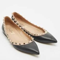 Valentino Black/Beige Leather Rockstud Ballet Flats Size 36