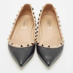 Valentino Black/Beige Leather Rockstud Ballet Flats Size 36